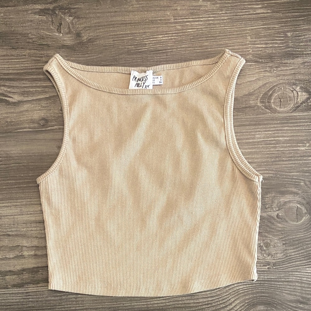 Princess Polly Beige Ribbed Tank Top